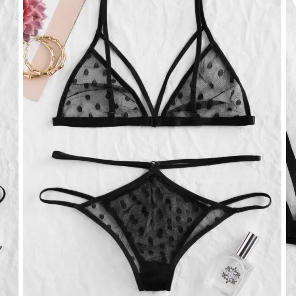 BNWT Dotted Harness Sheer Mesh Lingerie Set